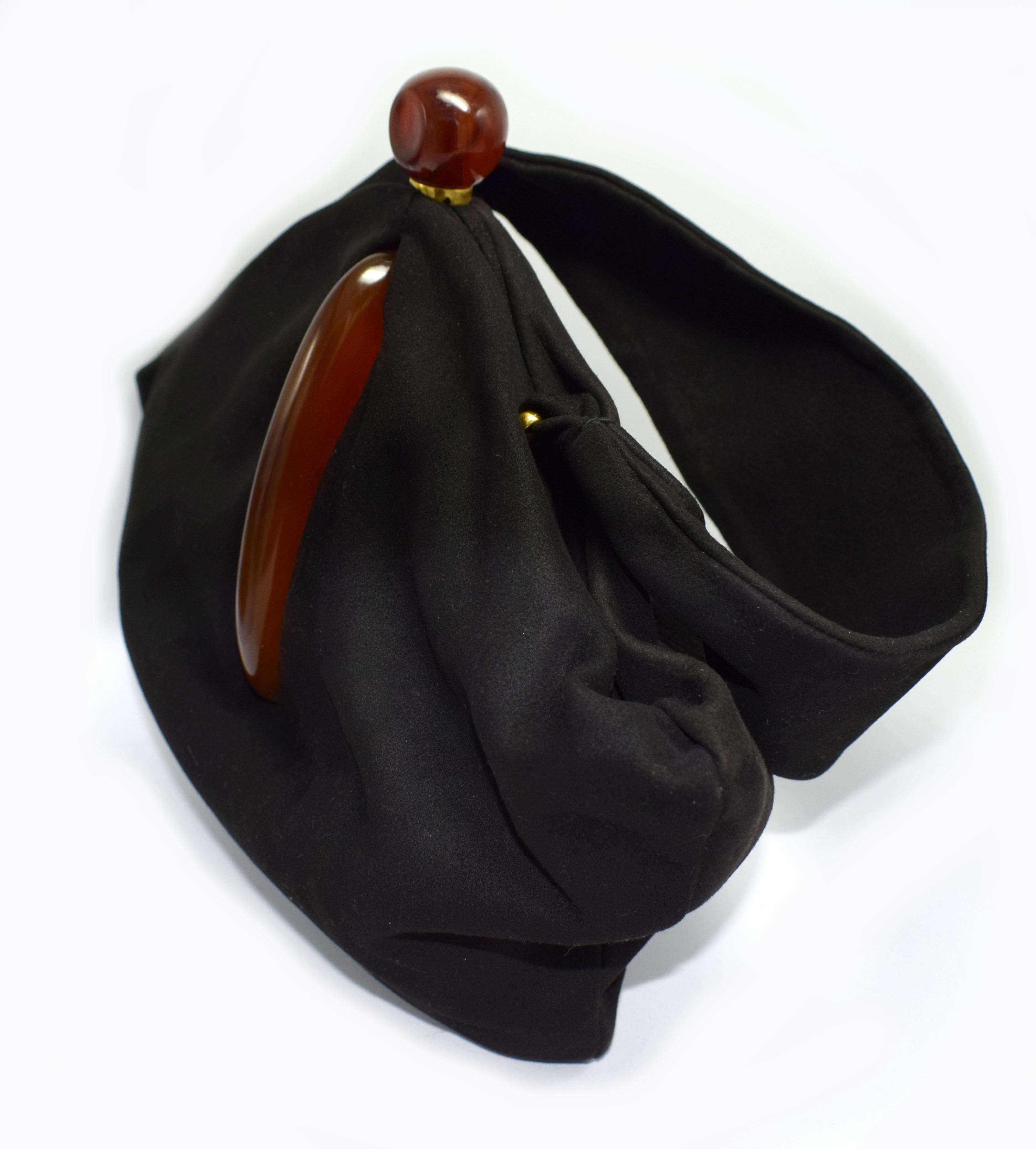 Art Deco Black Suede Phenolic Bakelite Ladies Bag, circa 1930s For Sale 3