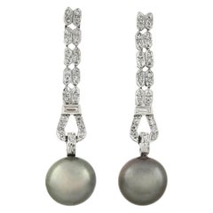 Art Deco Black Tahitian Pearl and 0.90 Total Carat Diamond Earrings Art Deco Black Tahitian Pearl and 0.90 Total Carat Diamond Earrings