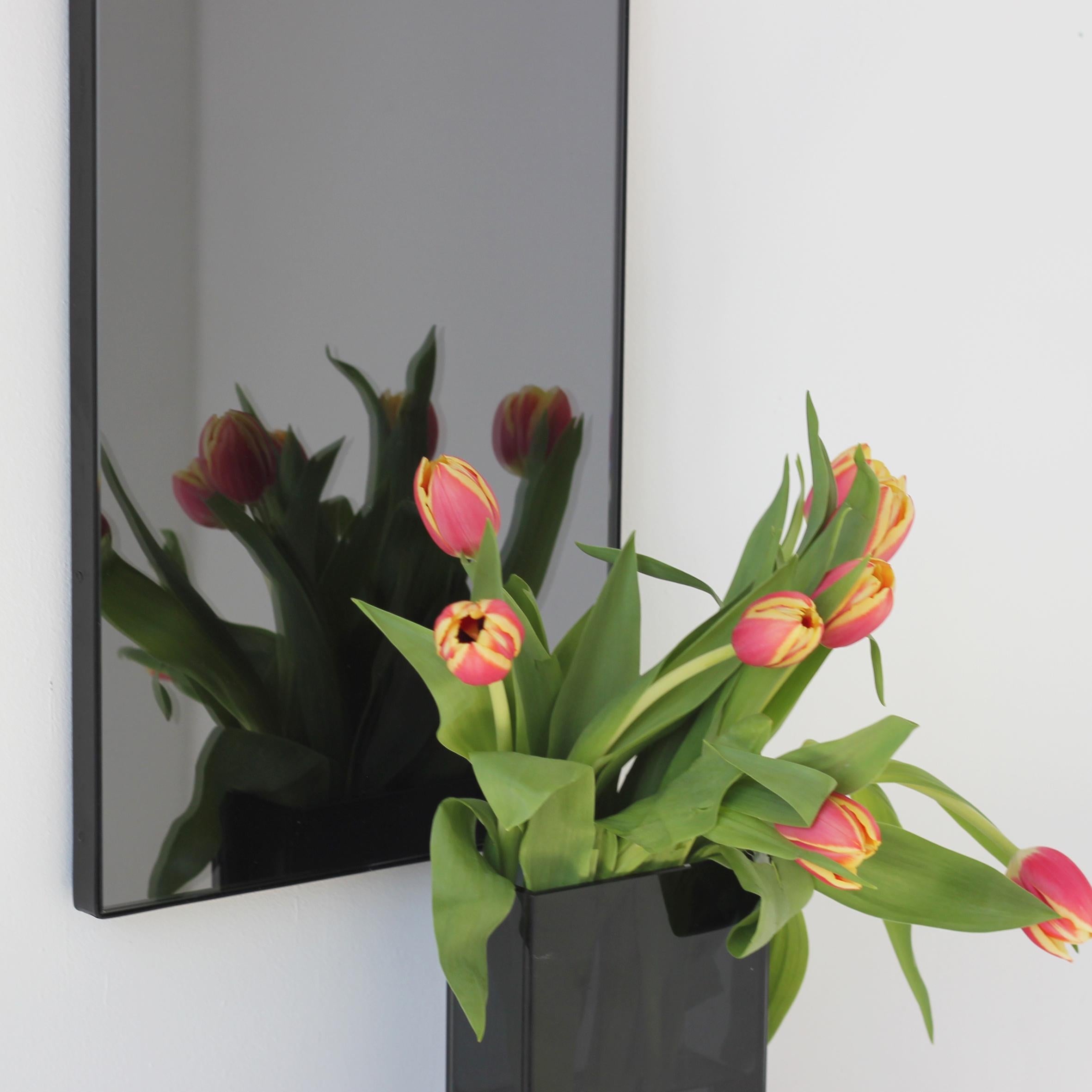 Contemporary Arcus Arch shaped Black Tinted Art Deco Mirror with a Black Frame, Small For Sale