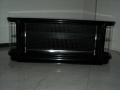 Art Deco Black Vitrine or Low Board with Around Edges Glass Top