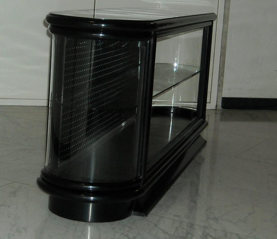 Art Deco Black Vitrine or Low Board with Around Edges Glass Top For Sale 1