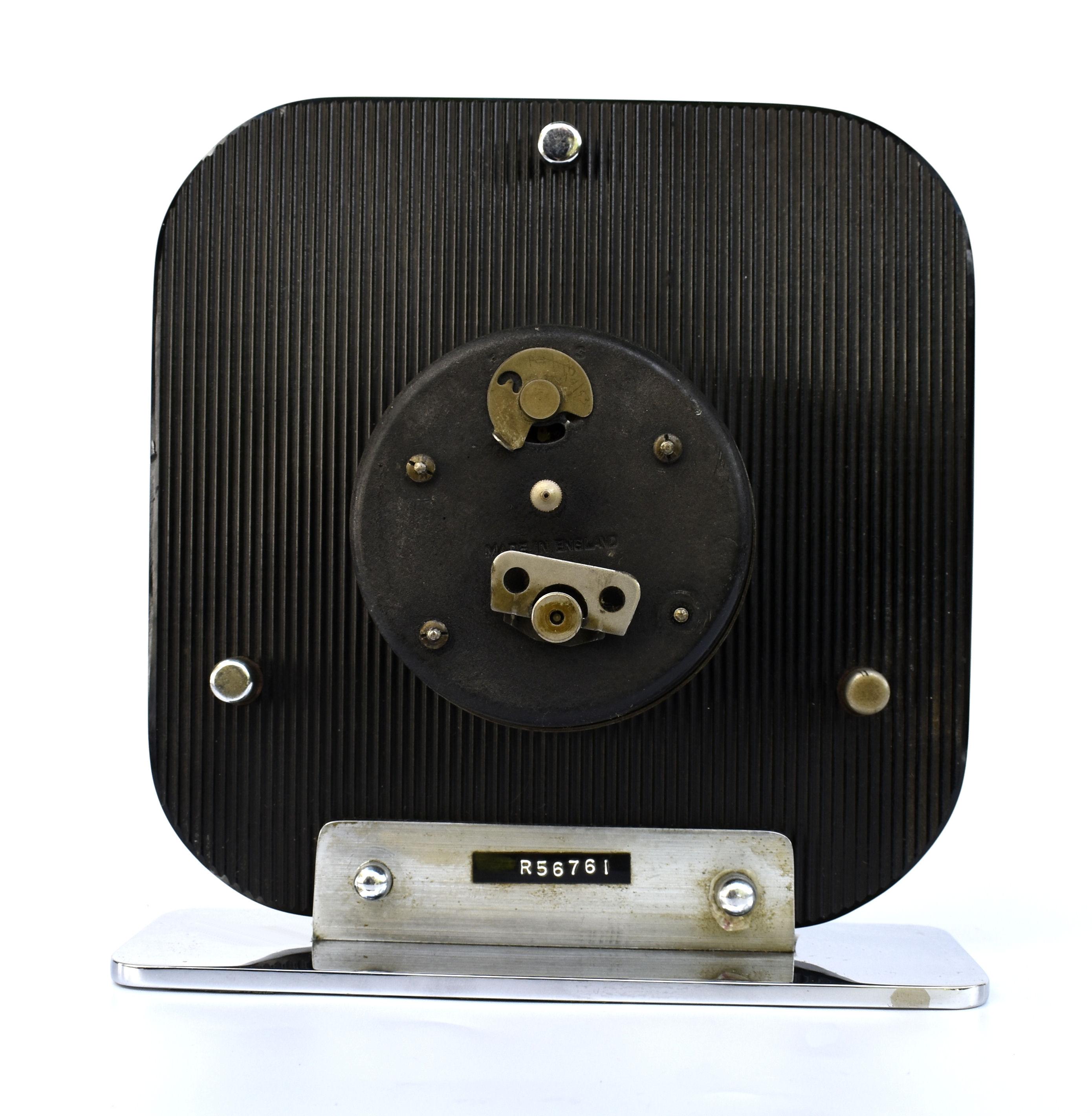 Art Deco Black Vitrolite & Chrome Mantle Clock, English, c1930 For Sale 1