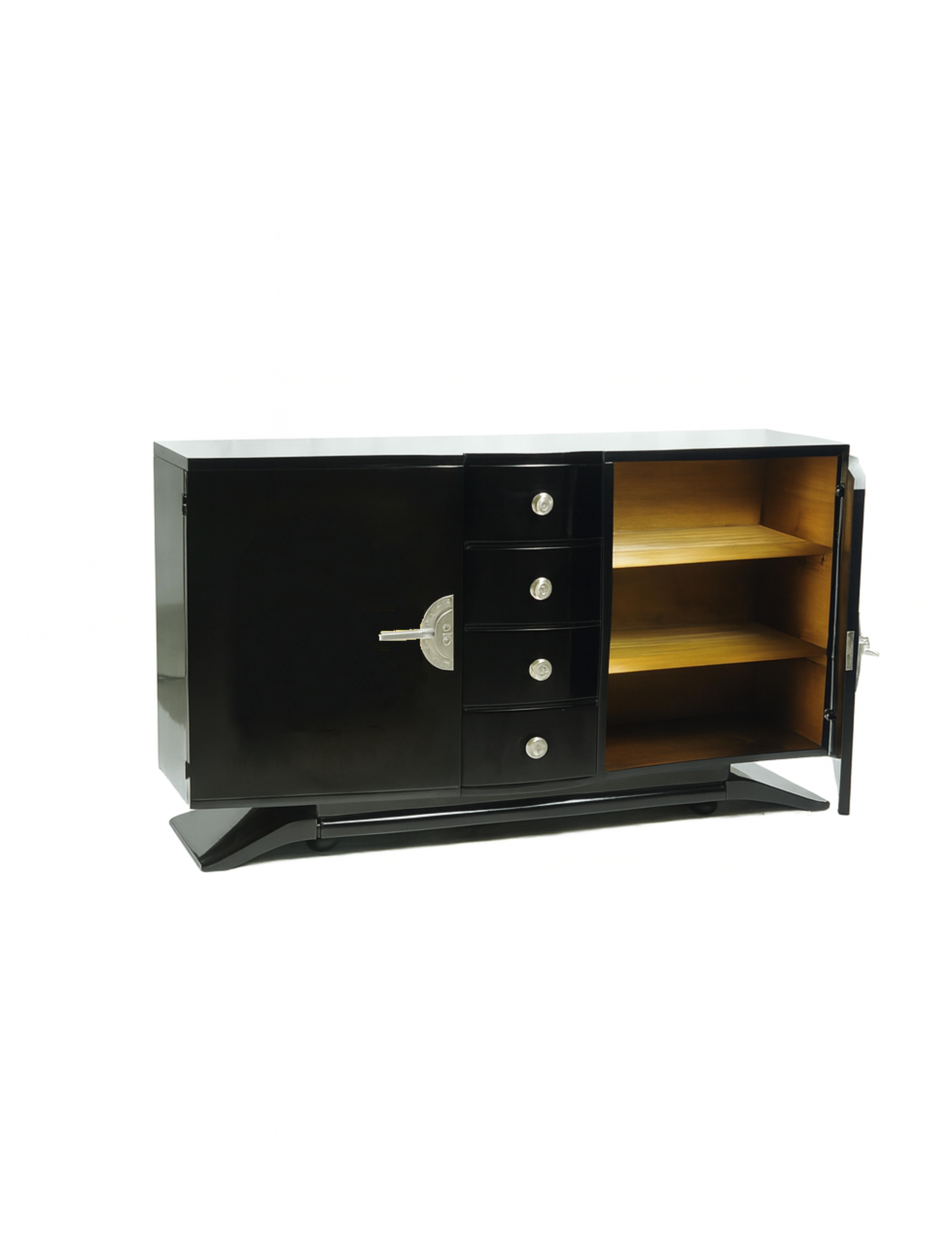 Art Deco Black White Lacquer Credenza Sideboard, 20th Century For Sale 5