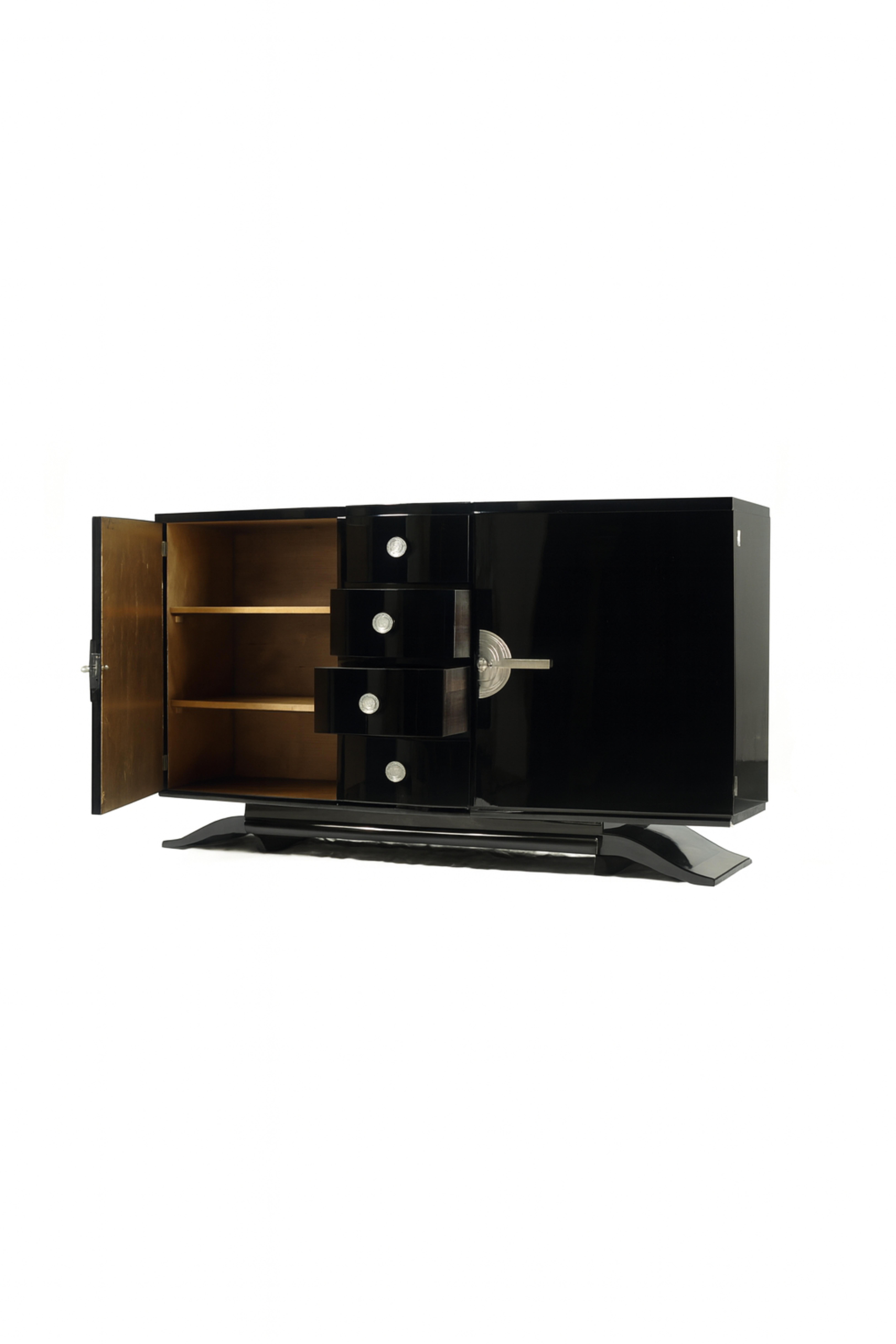 Art Deco Black White Lacquer Credenza Sideboard, 20th Century For Sale 1