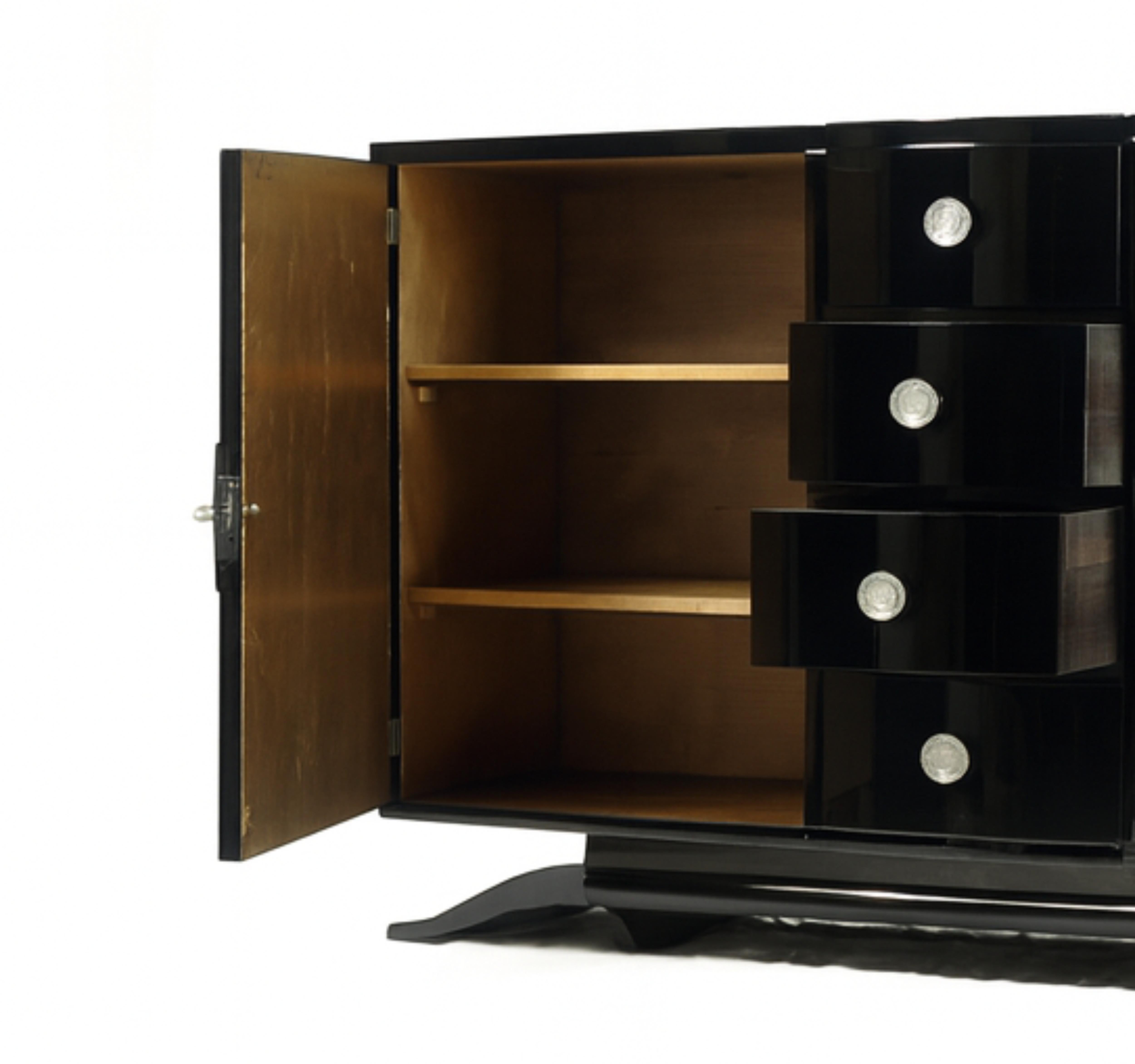 Art Deco Black White Lacquer Credenza Sideboard, 20th Century For Sale 2