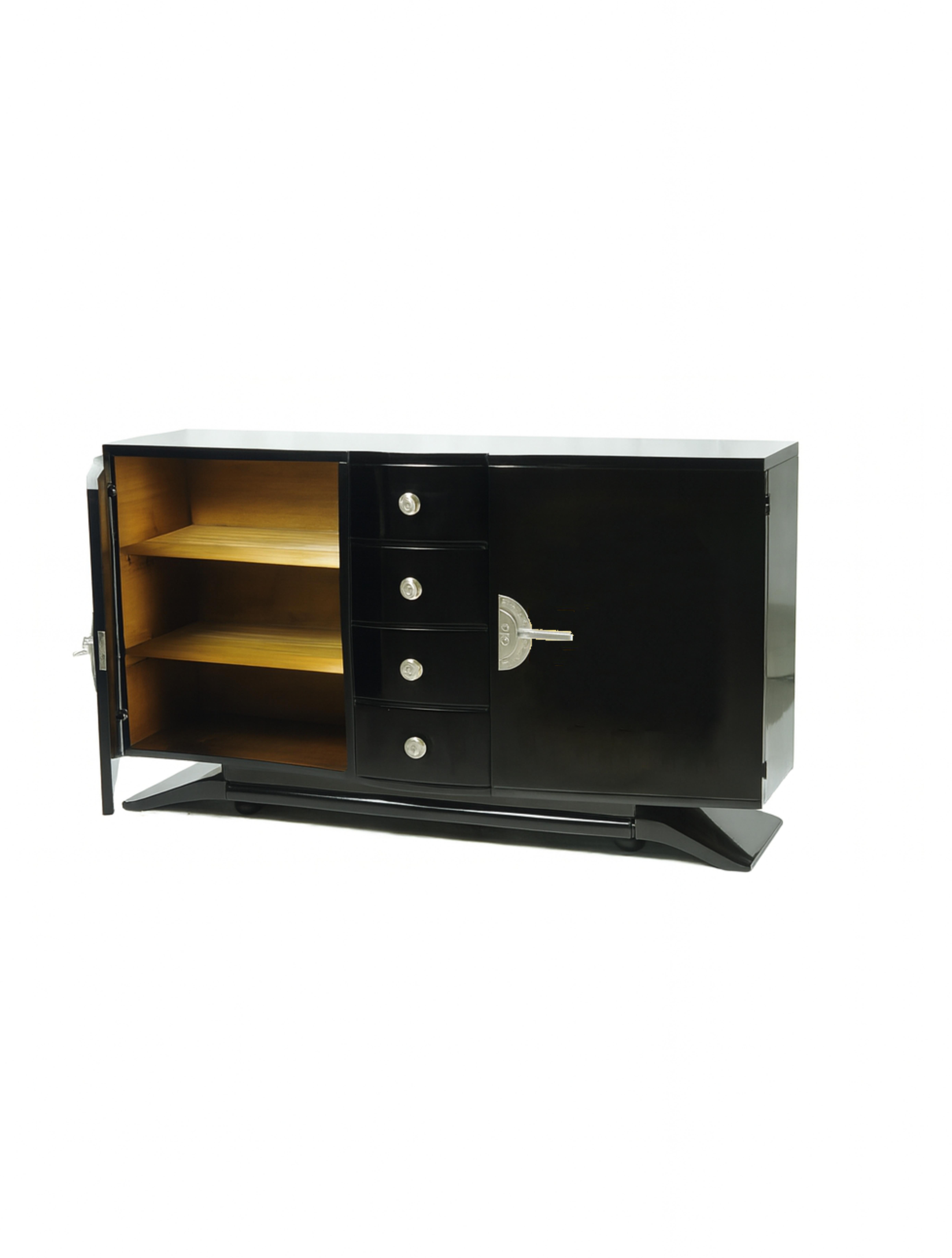 Art Deco Black White Lacquer Credenza Sideboard, 20th Century For Sale 4