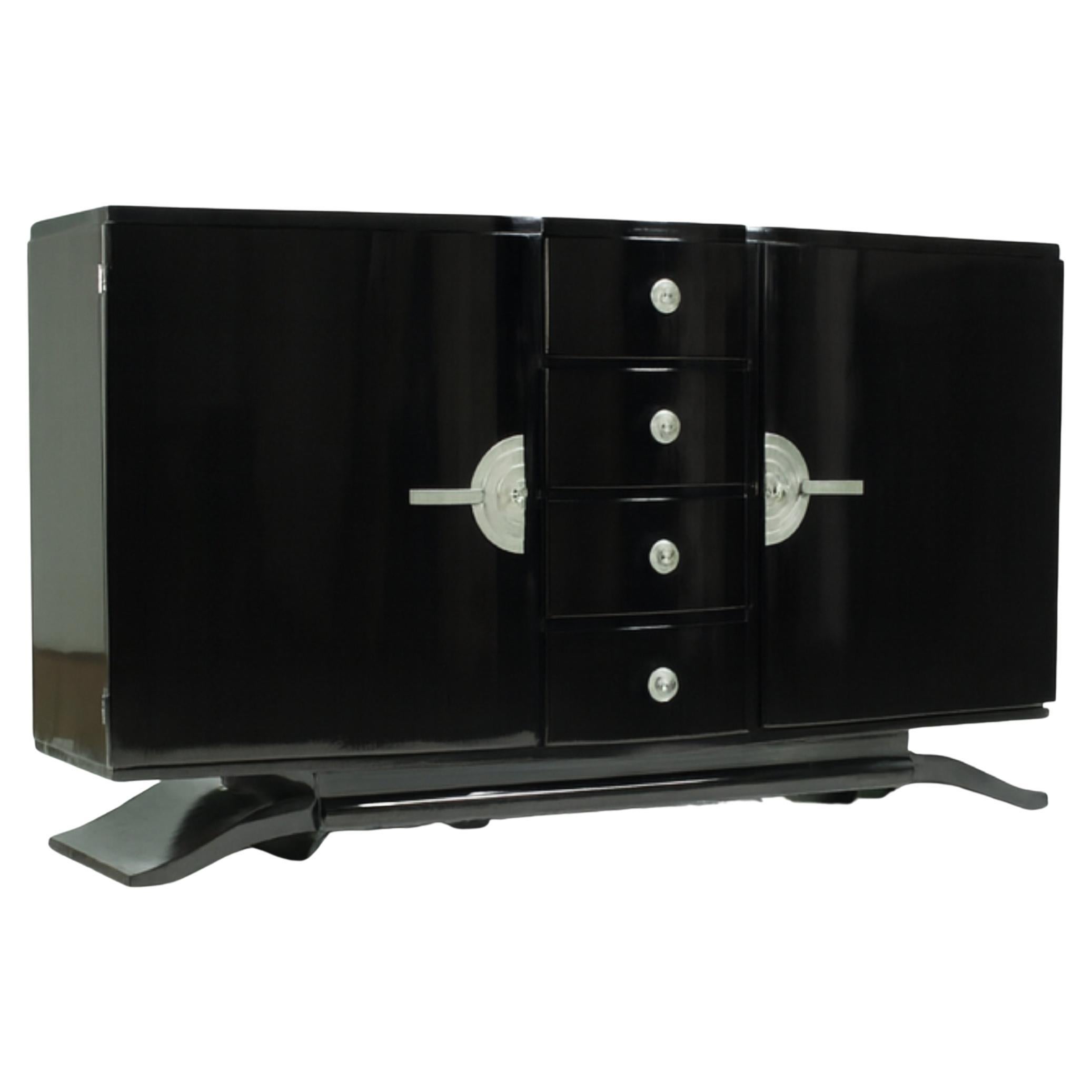 Art Deco Black White Lacquer Credenza Sideboard, 20th Century For Sale
