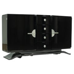 Art Deco Black White Lacquer Credenza Sideboard, 20th Century