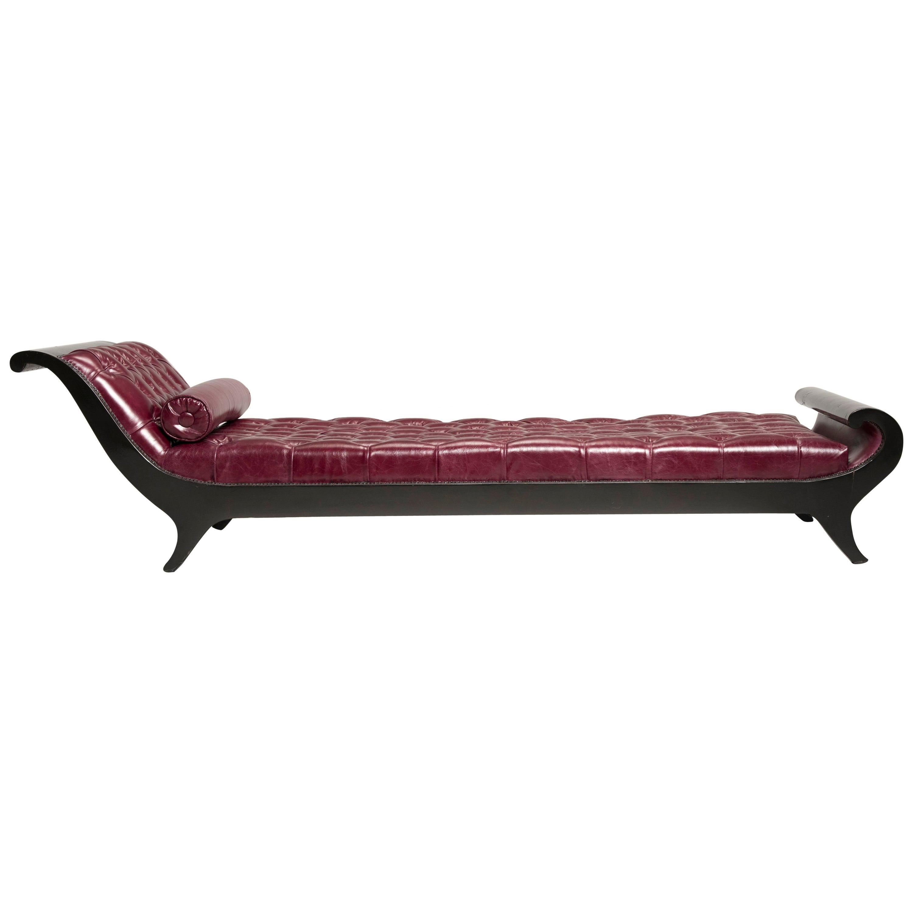 Art Deco Black Wood and Leather Day Bed Sofa For Sale