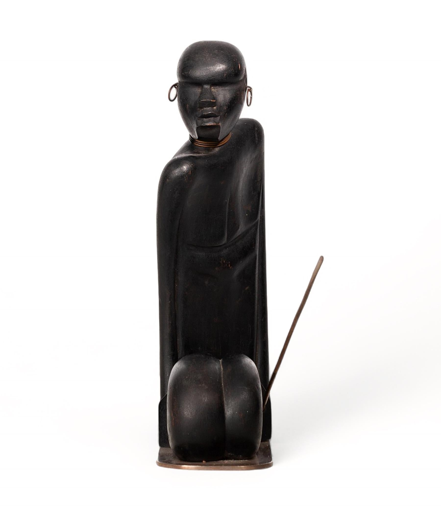 Art Deco Art Déco Black Wood Sculpture of an African Warrior by Karl Hagenauer, Austria For Sale