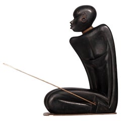 Art Déco Black Wood Sculpture of an African Warrior by Karl Hagenauer, Austria