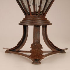 Art Deco Black Wrought Iron and Italian Venice Caged Blown Glass Vases