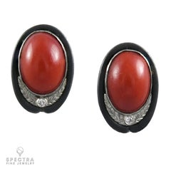 Art Deco Blackened Steel Coral Diamond Set, circa 1930s