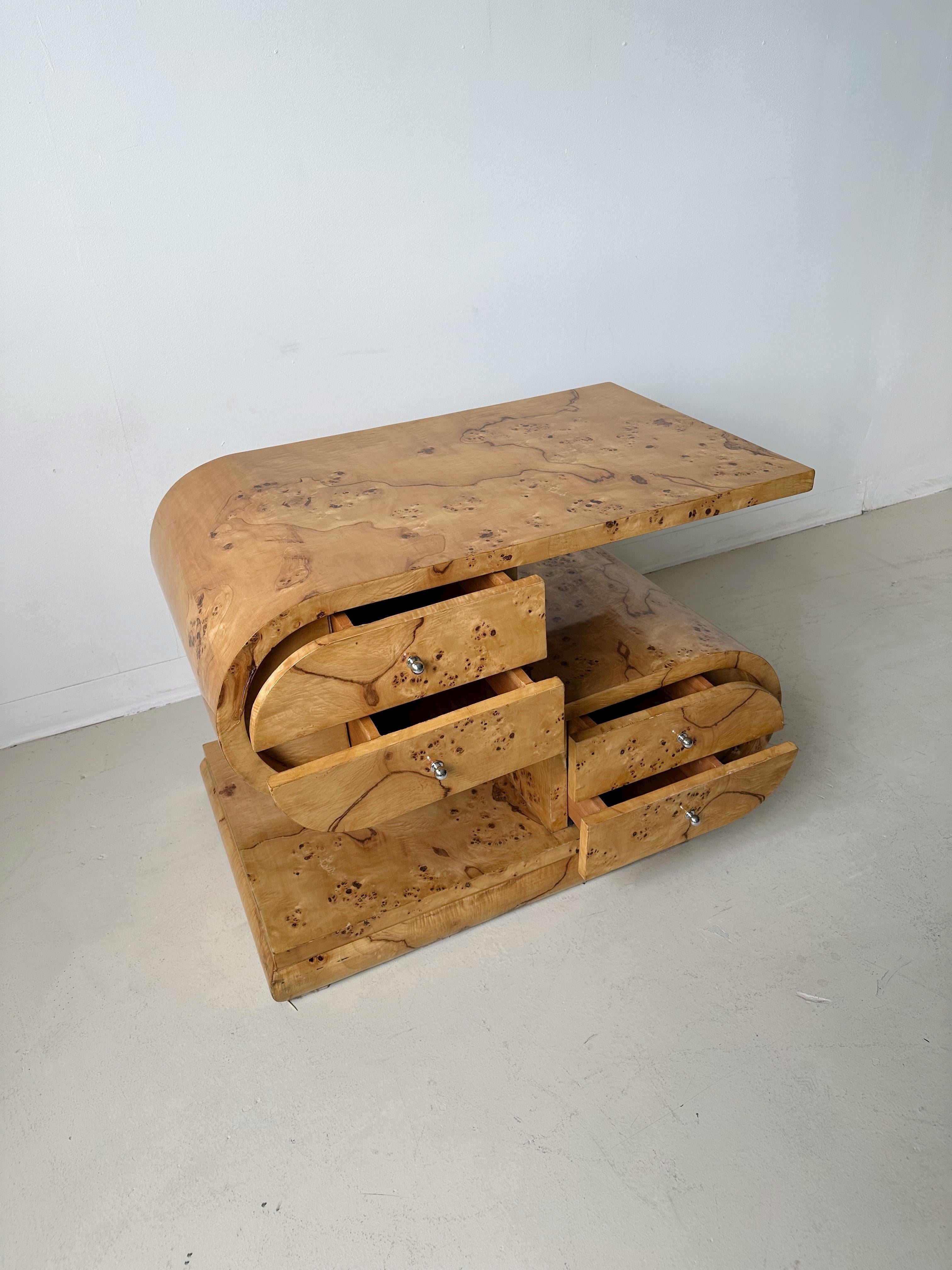 Art Deco Bleached Burl Walnut Veneered Side / Console Table In Good Condition In Outremont, QC
