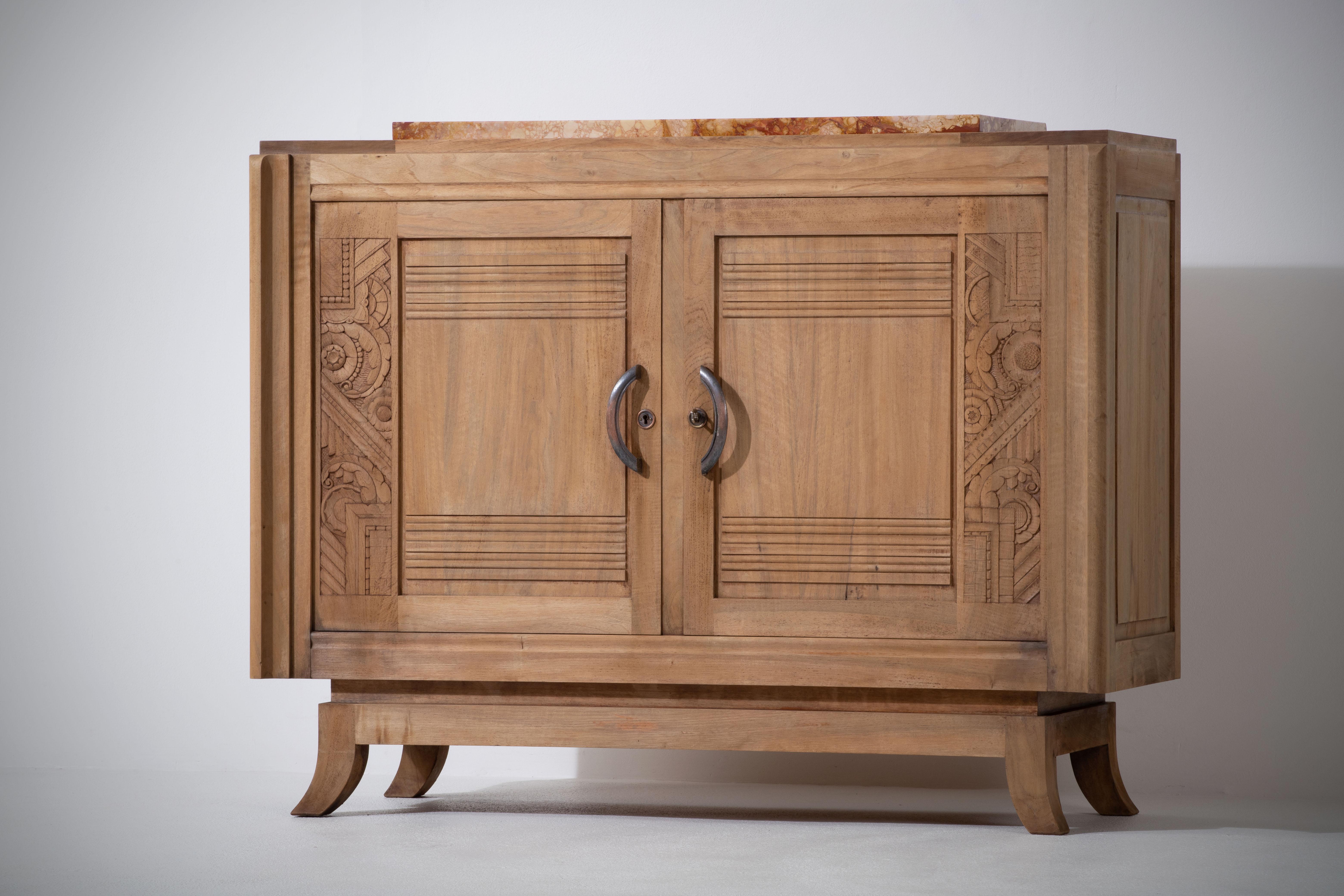 Art Deco Bleached Solid Oak Credenza, 1940s For Sale 8