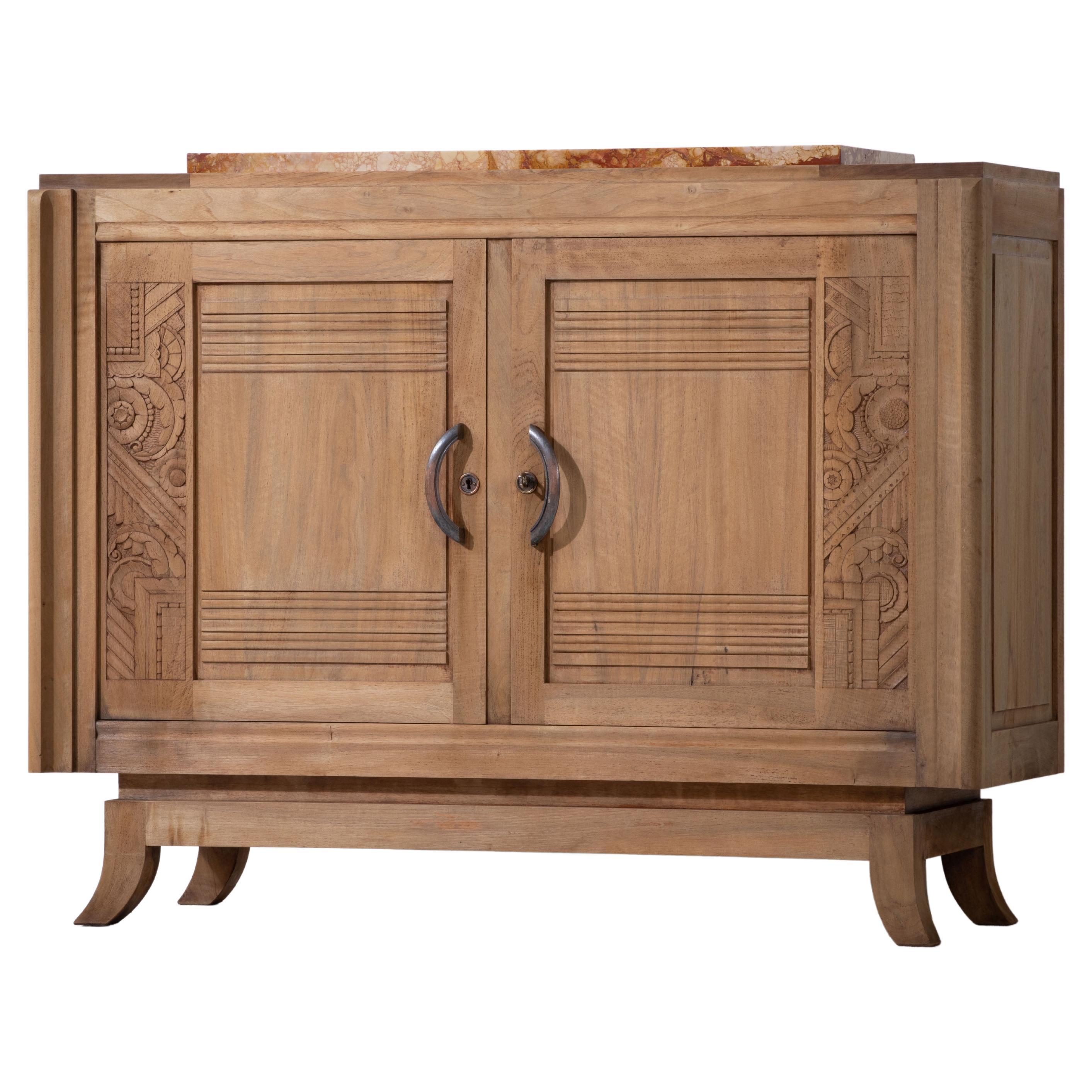 Art Deco Bleached Solid Oak Credenza, 1940s For Sale