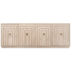 Art Deco Bleached Walnut Sideboard with Lucite and Brass Knobs