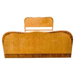 Art Deco Blonde Birds Eye Maple Odeon Double Bed, England, c1930