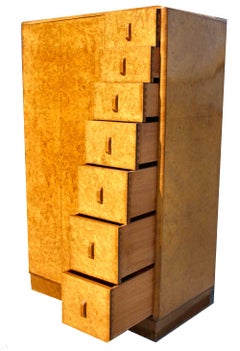 Art Deco Blonde Burr Walnut Compactum Tallboy, c1930, English