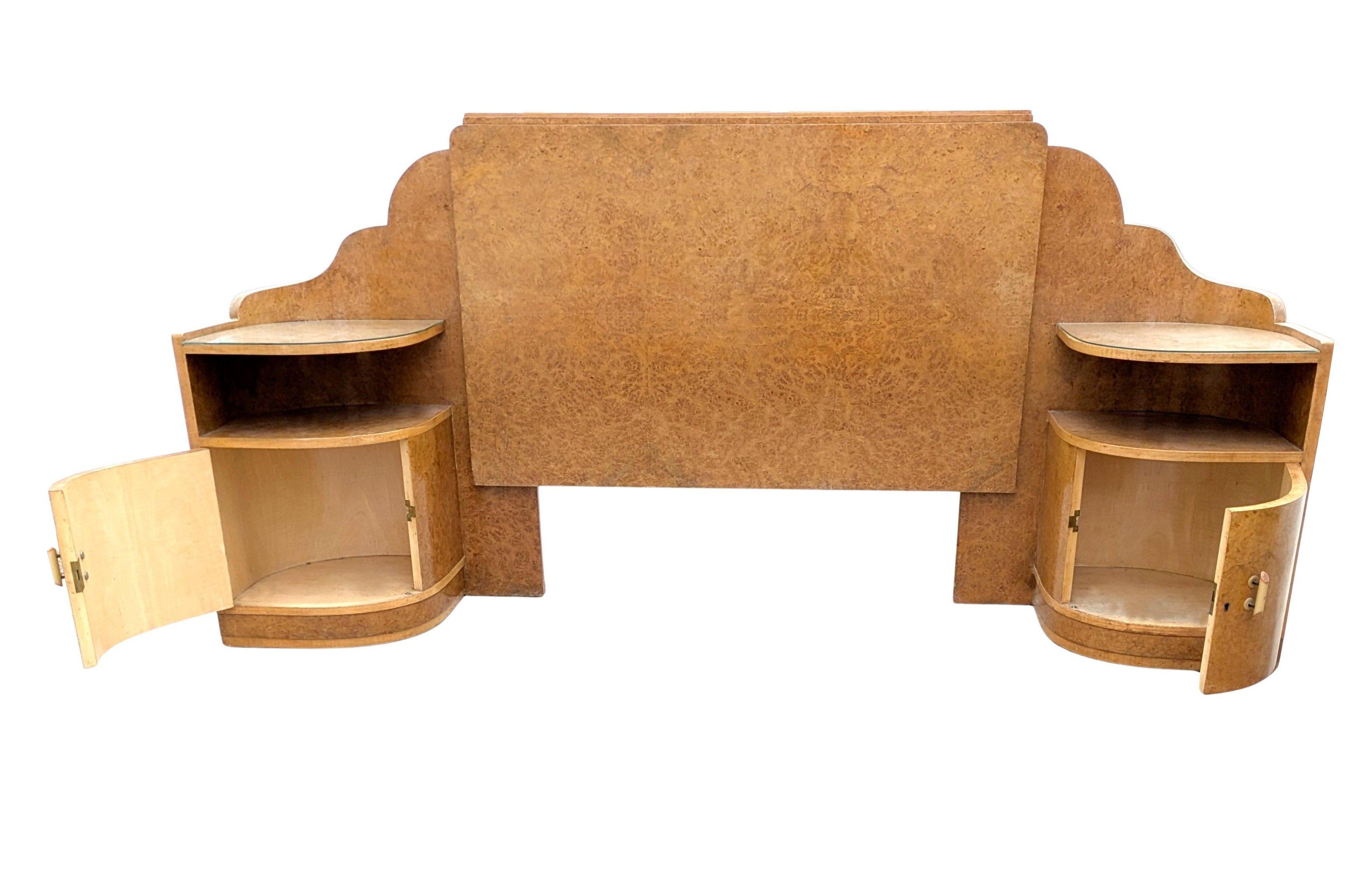 20th Century Art Deco Blonde Maple Odeon Double Bed By H.L. Epstein Brothers, 1930s For Sale