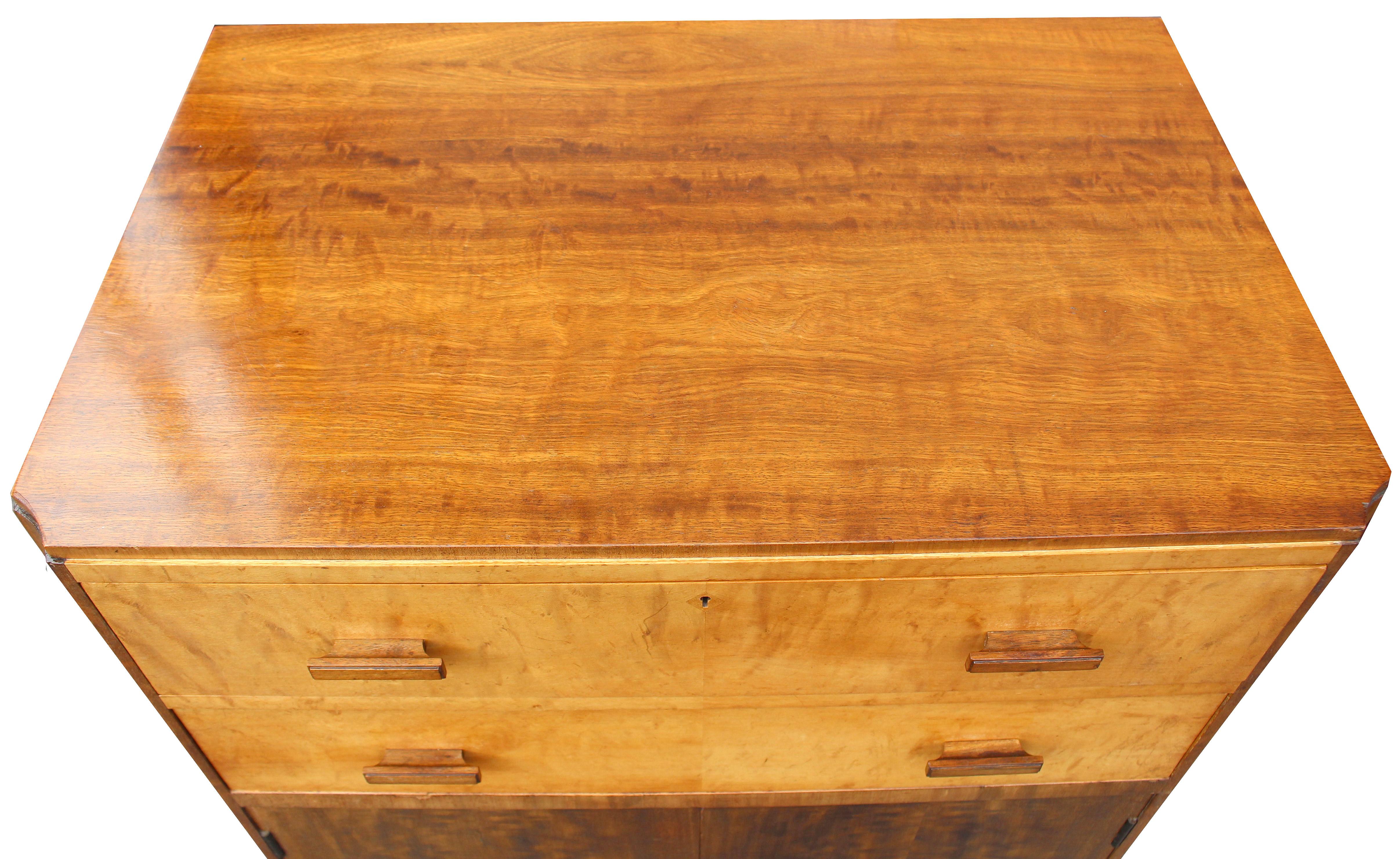 Art Deco Blonde Maple Tallboy by Maple & Co, England, c1930 1