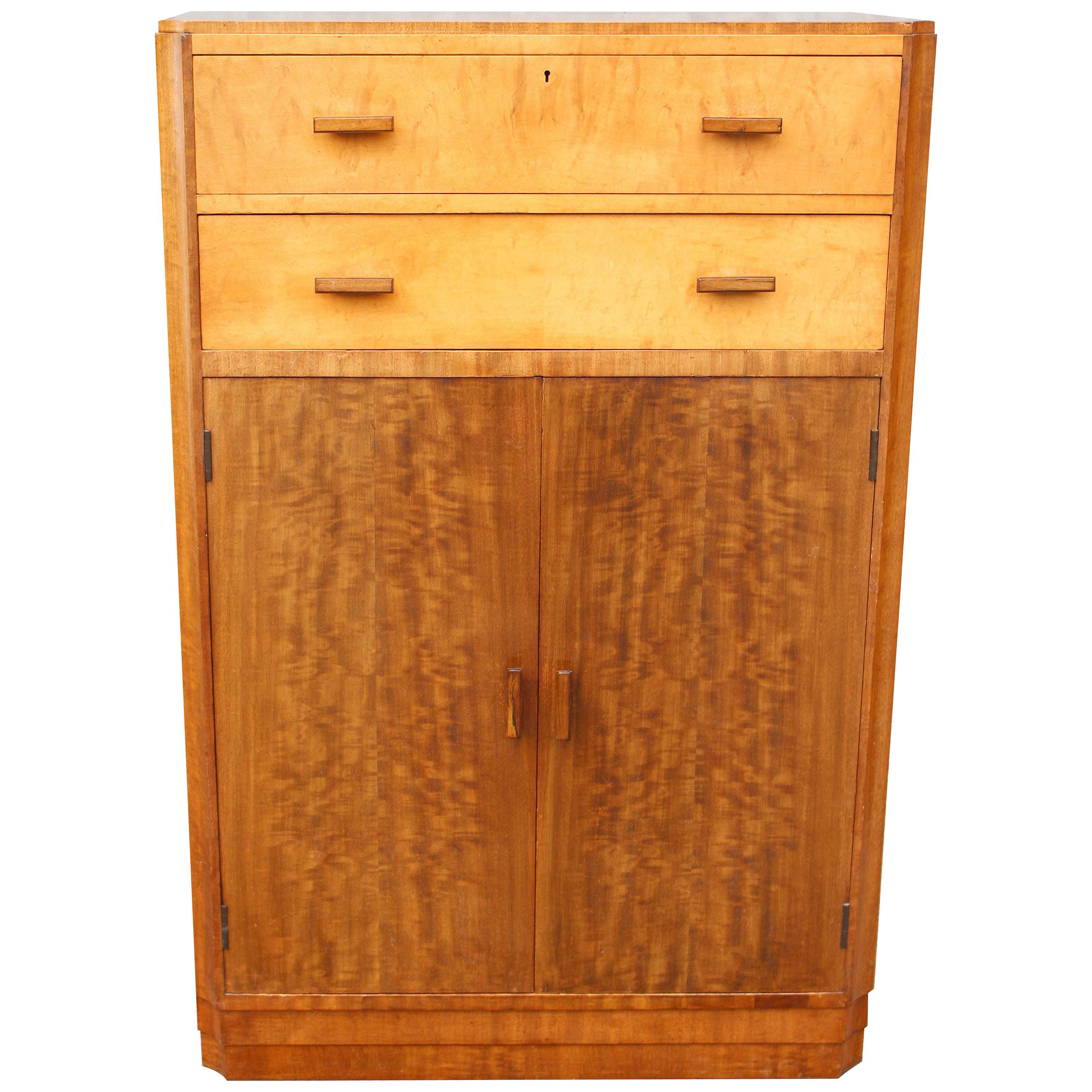 Art Deco Blonde Maple Tallboy by Maple & Co, England, c1930