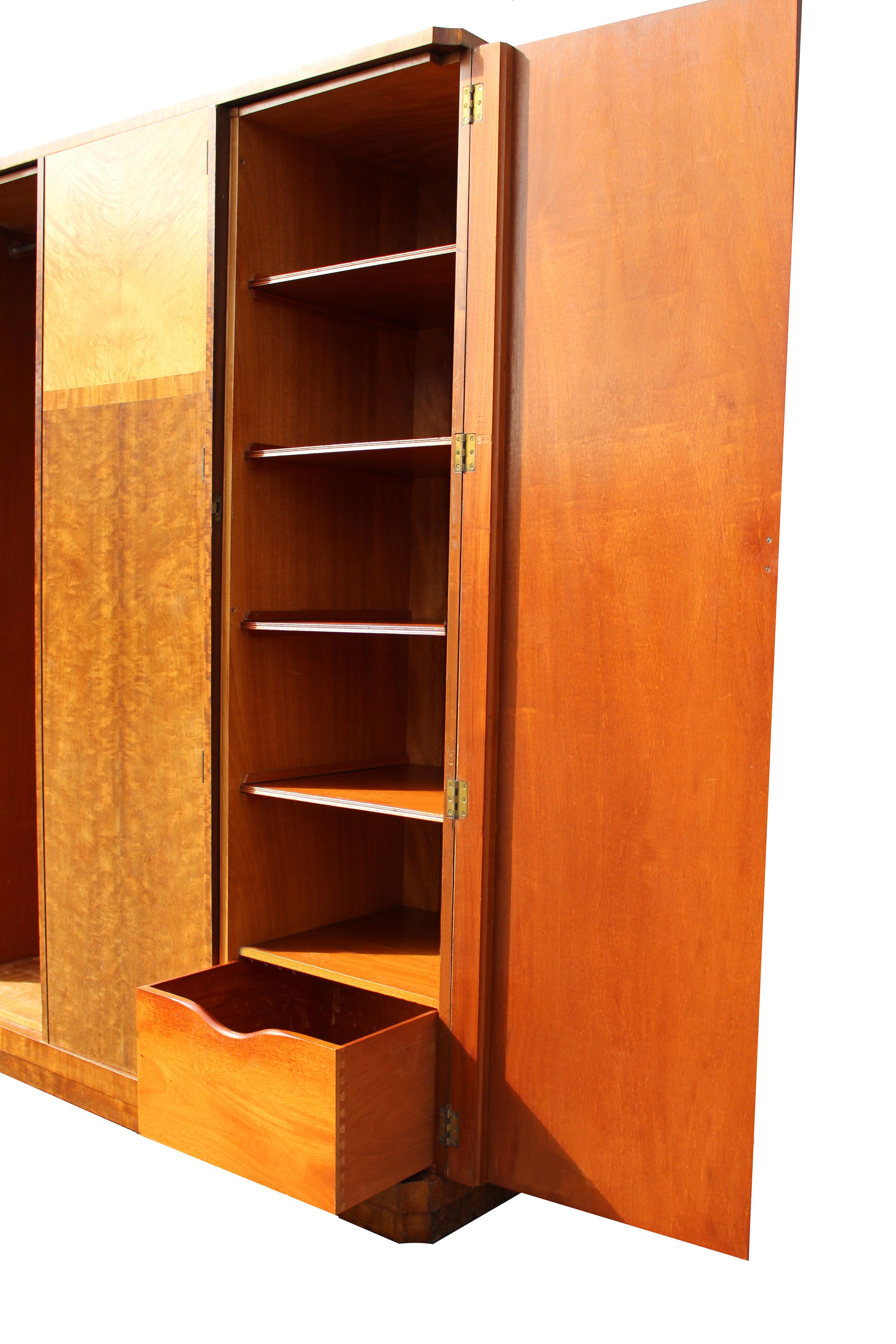 Art Deco Blonde Maple Triple Wardrobe by Maple & Co, England, c1930 1