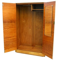 Art Deco Blonde Tiger Grain Birch Double Wardrobe, circa 1930