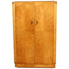 Vintage Art Deco Blonde Tiger Grain Birch Double Wardrobe, circa 1930