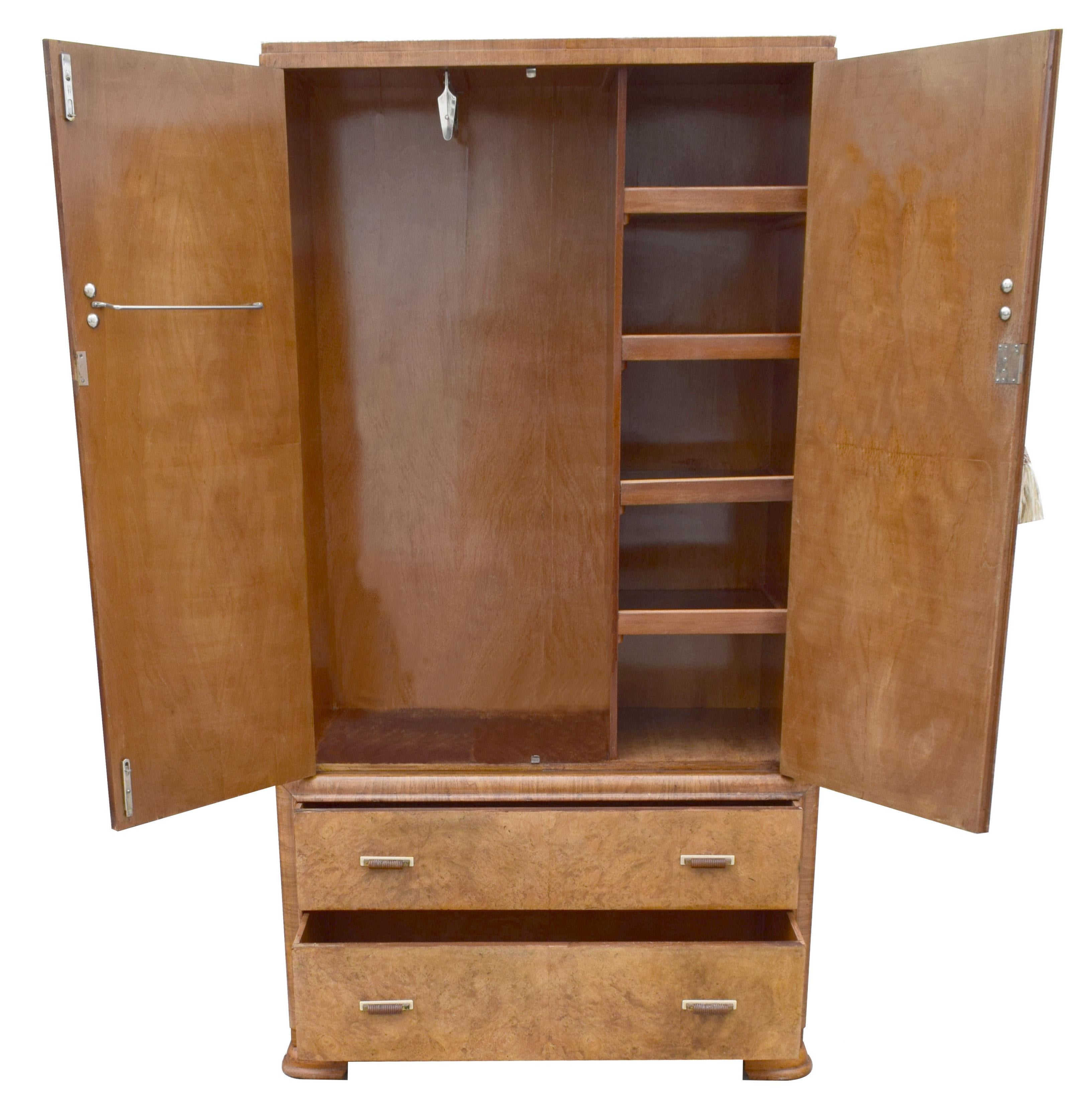 Art Deco Blonde Walnut Tallboy, circa 1930 In Good Condition In Devon, England