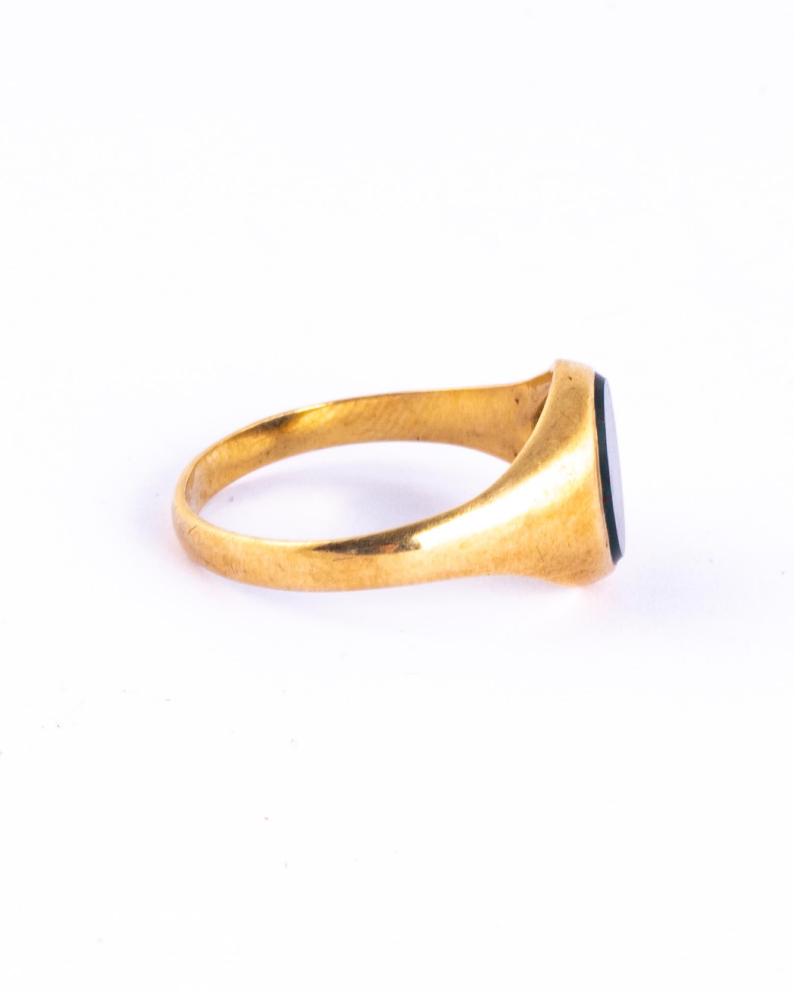 Art Deco Bloodstone and 9 Carat Gold Signet Ring In Good Condition In Chipping Campden, GB