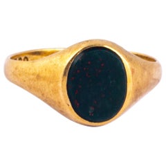 Art Deco Bloodstone and 9 Carat Gold Signet Ring