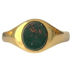 Art Deco Bloodstone and 9 Carat Gold Signet Ring Art Deco Bloodstone and 9 Carat Gold Signet Ring