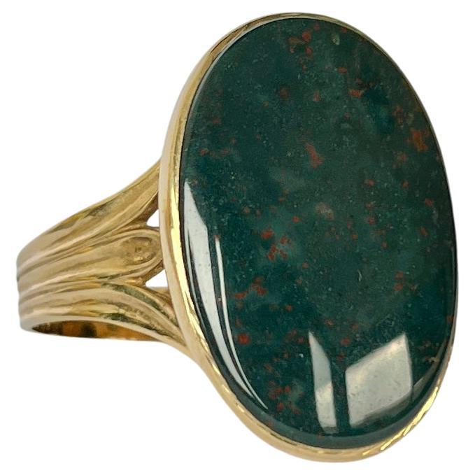 Art Deco Bloodstone and 9 Carat Gold Signet Ring For Sale
