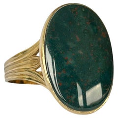 Art Deco Bloodstone and 9 Carat Gold Signet Ring