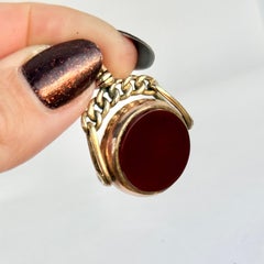 Art Deco Bloodstone and Carnelian 9 Carat Gold Spinning Fob