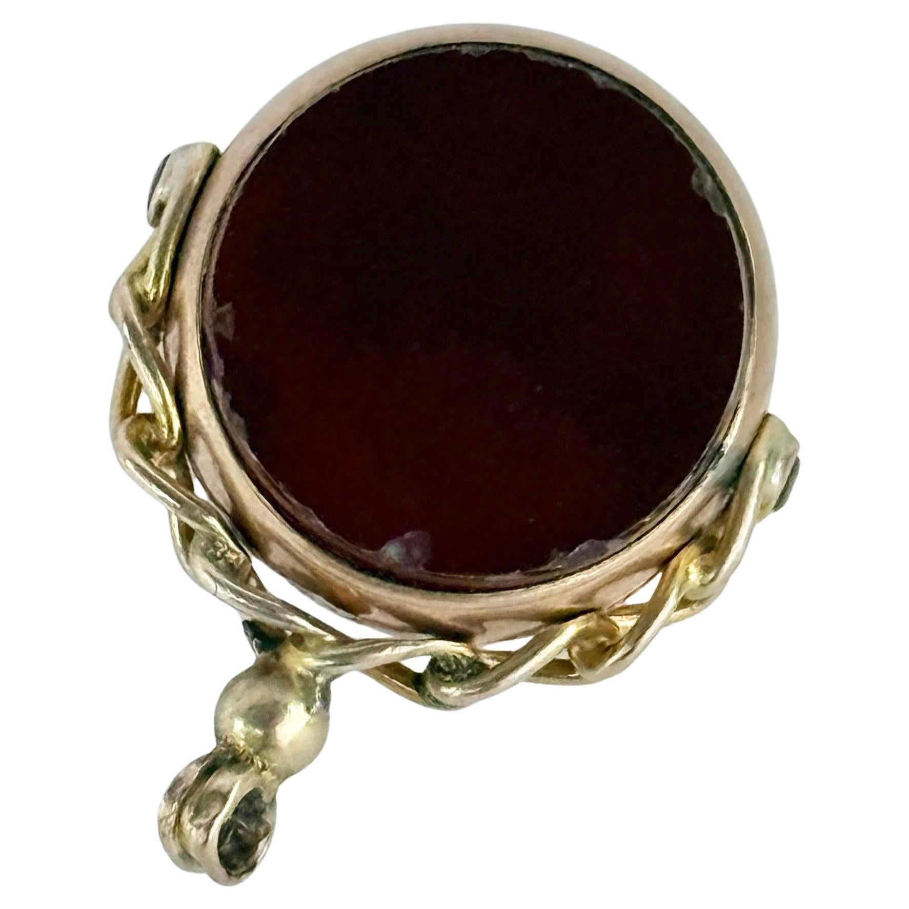 Art Deco Bloodstone and Carnelian 9 Carat Gold Spinning Fob For Sale