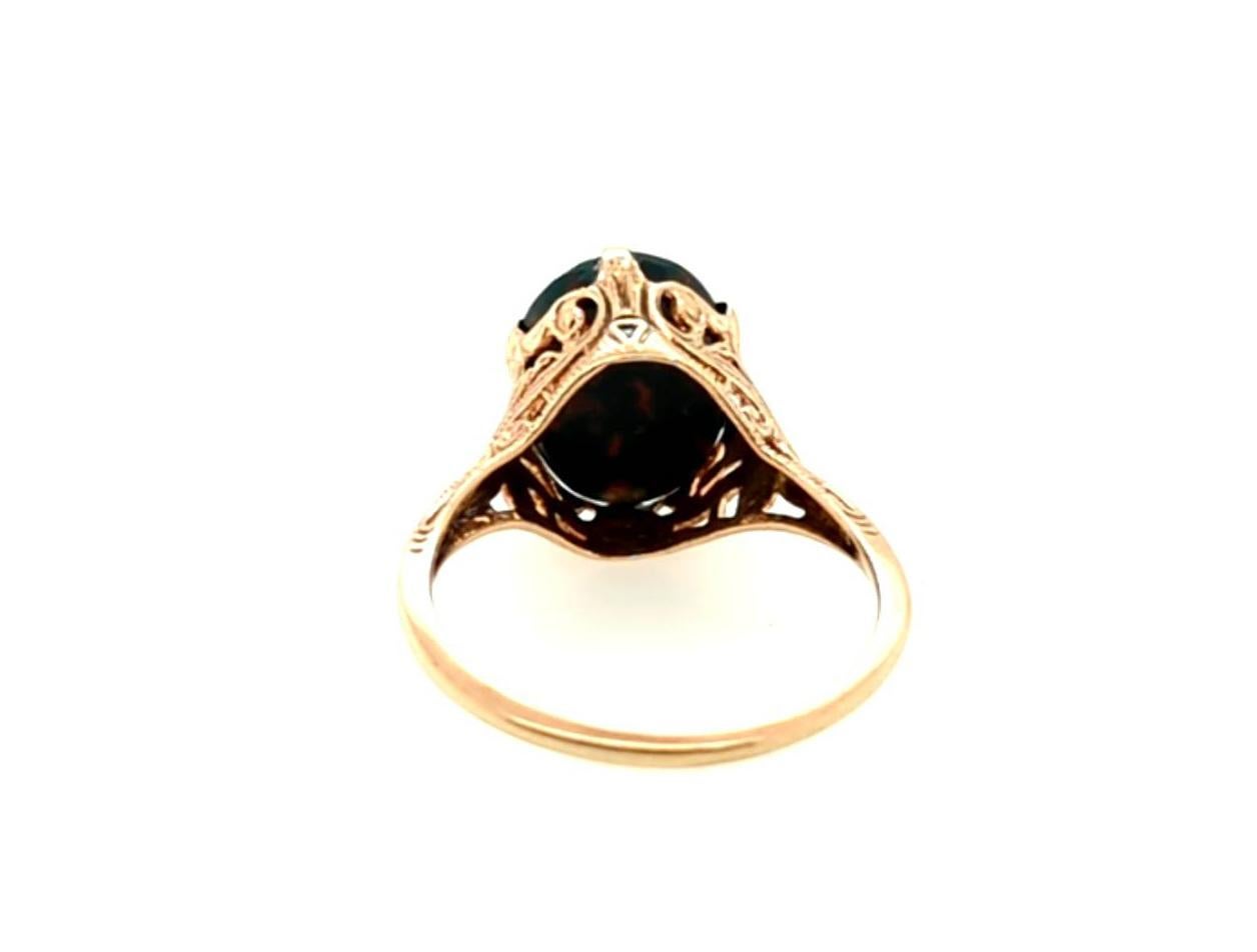 Oval Cut Art Deco Bloodstone Cocktail Ring Engraved 14K Original 1920's-1930's For Sale