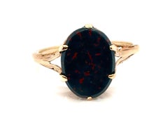 Antique Art Deco Bloodstone Cocktail Ring Engraved 14K Original 1920's-1930's