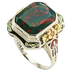 Art Deco Bloodstone Enamel Tricolor Gold Ring