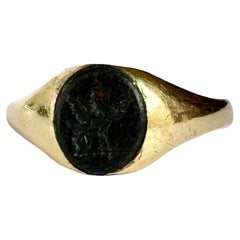 Antique Art Deco Bloodstone Griffin and 18 Carat Gold Signet Ring