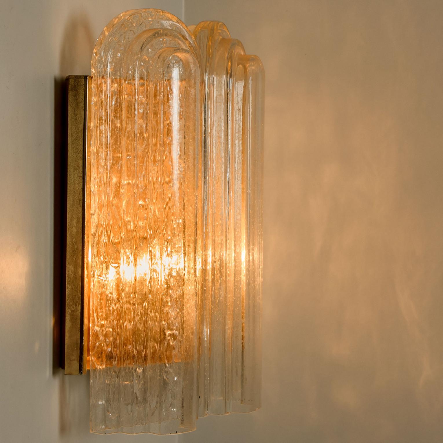 Art Deco Blown Glass and Brass Wall Sconces by Doria, 1960 For Sale 4