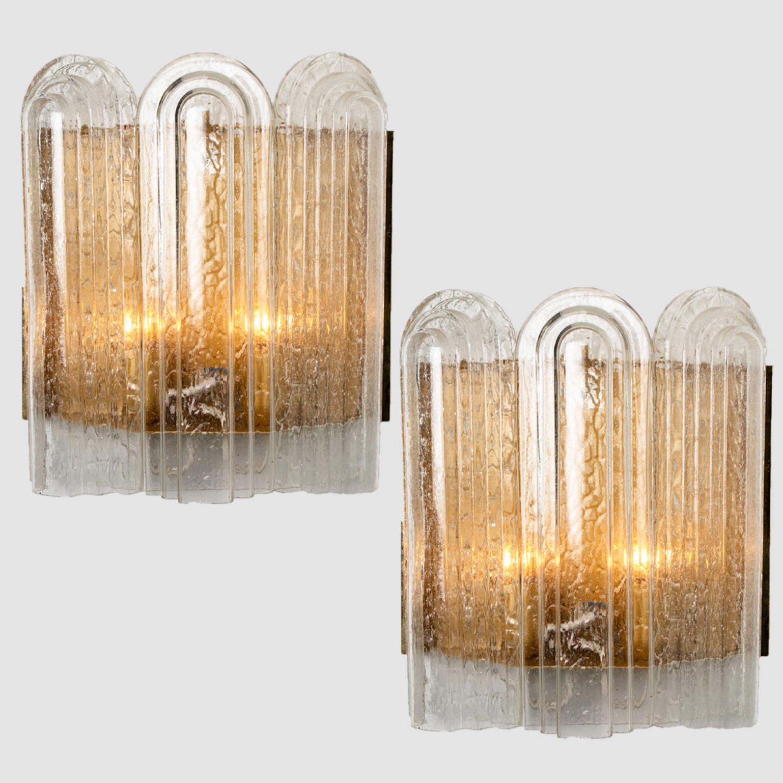 Art Deco Blown Glass and Brass Wall Sconces by Doria, 1960 For Sale 5