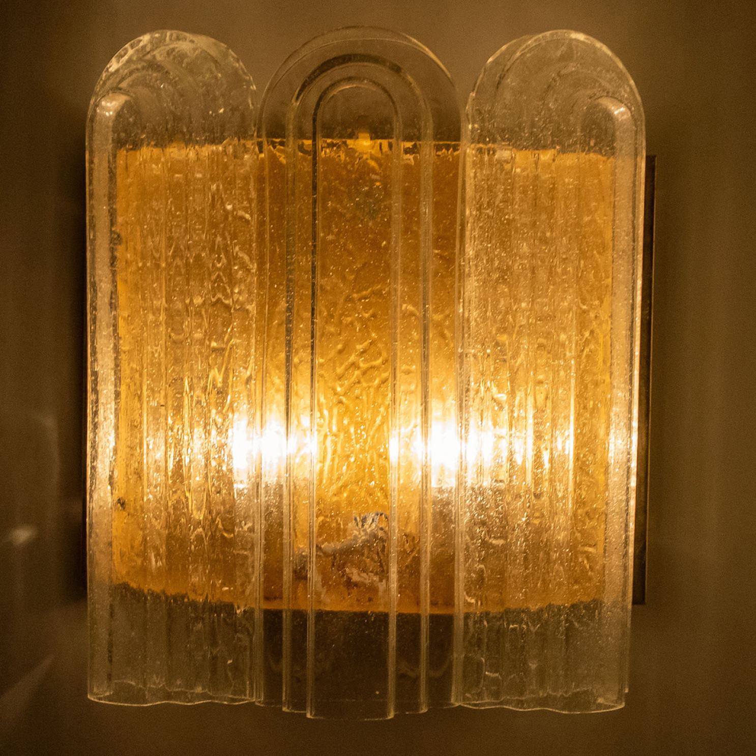 Art Deco Blown Glass and Brass Wall Sconces by Doria, 1960 For Sale 7