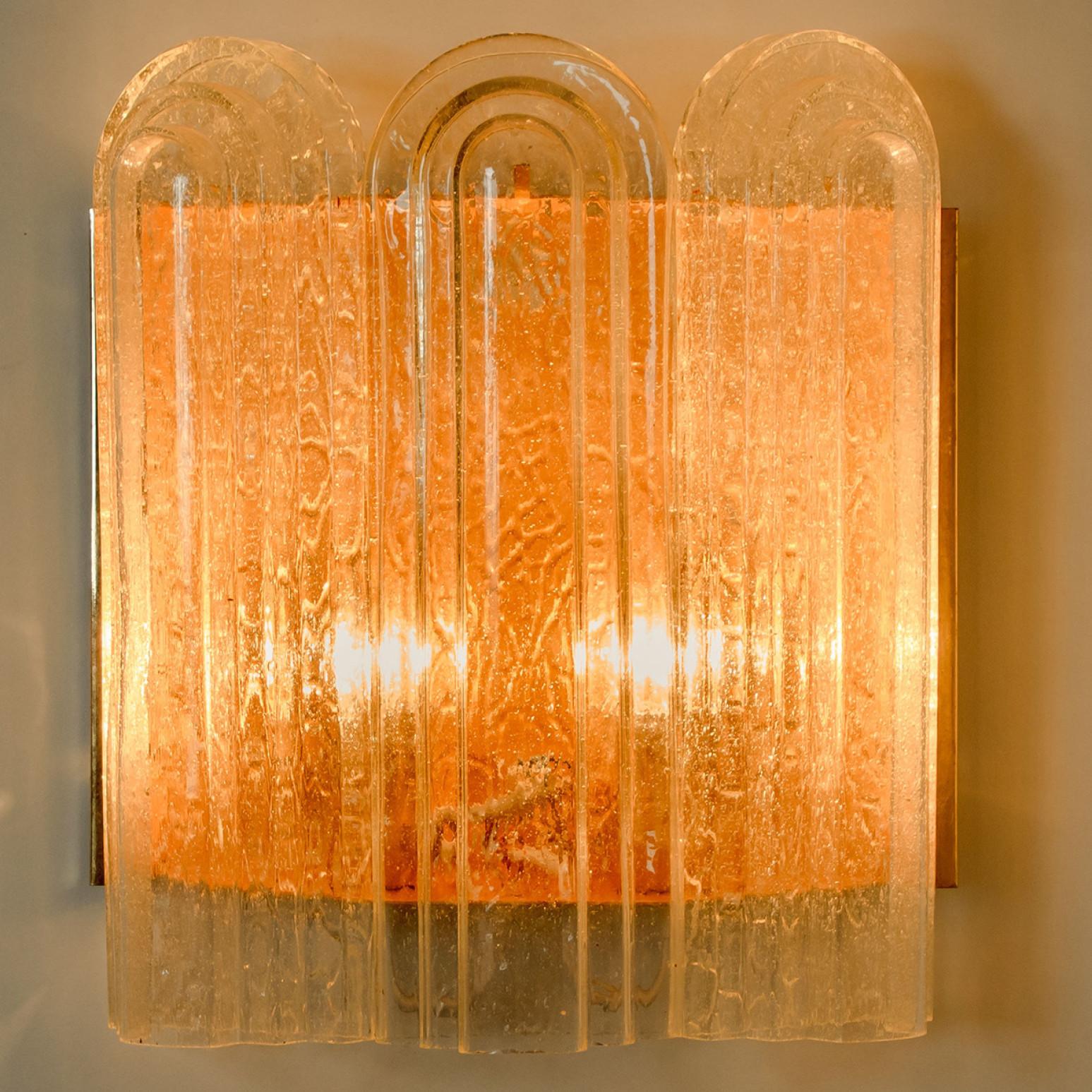 Art Deco Blown Glass and Brass Wall Sconces by Doria, 1960 For Sale 3