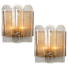 Art Deco Blown Glass and Brass Wall Sconces by Doria, 1960