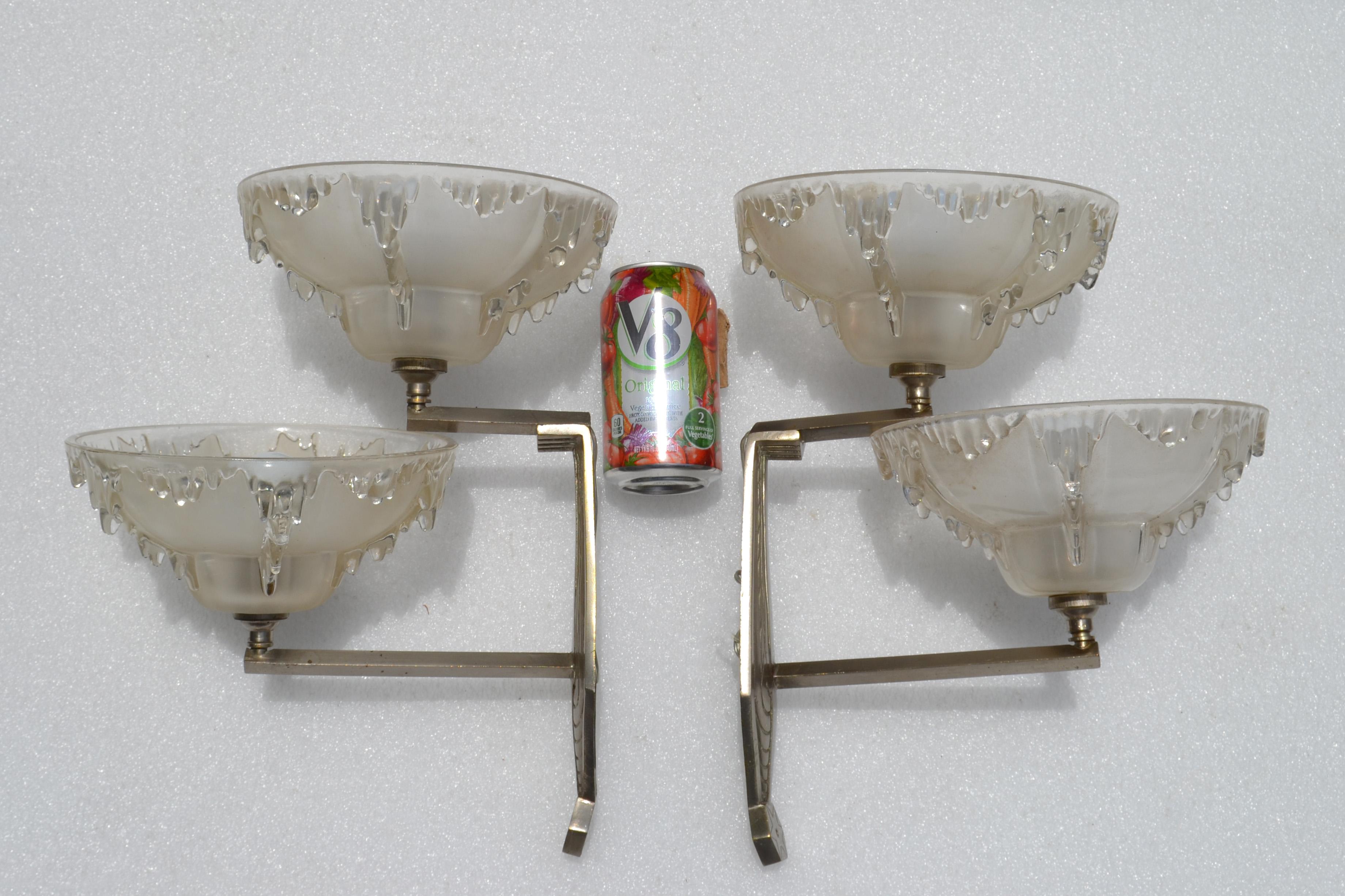 Art Deco Blown Murano Glass & Steel Wall Sconces France Mid-Century Modern, Pair For Sale 8
