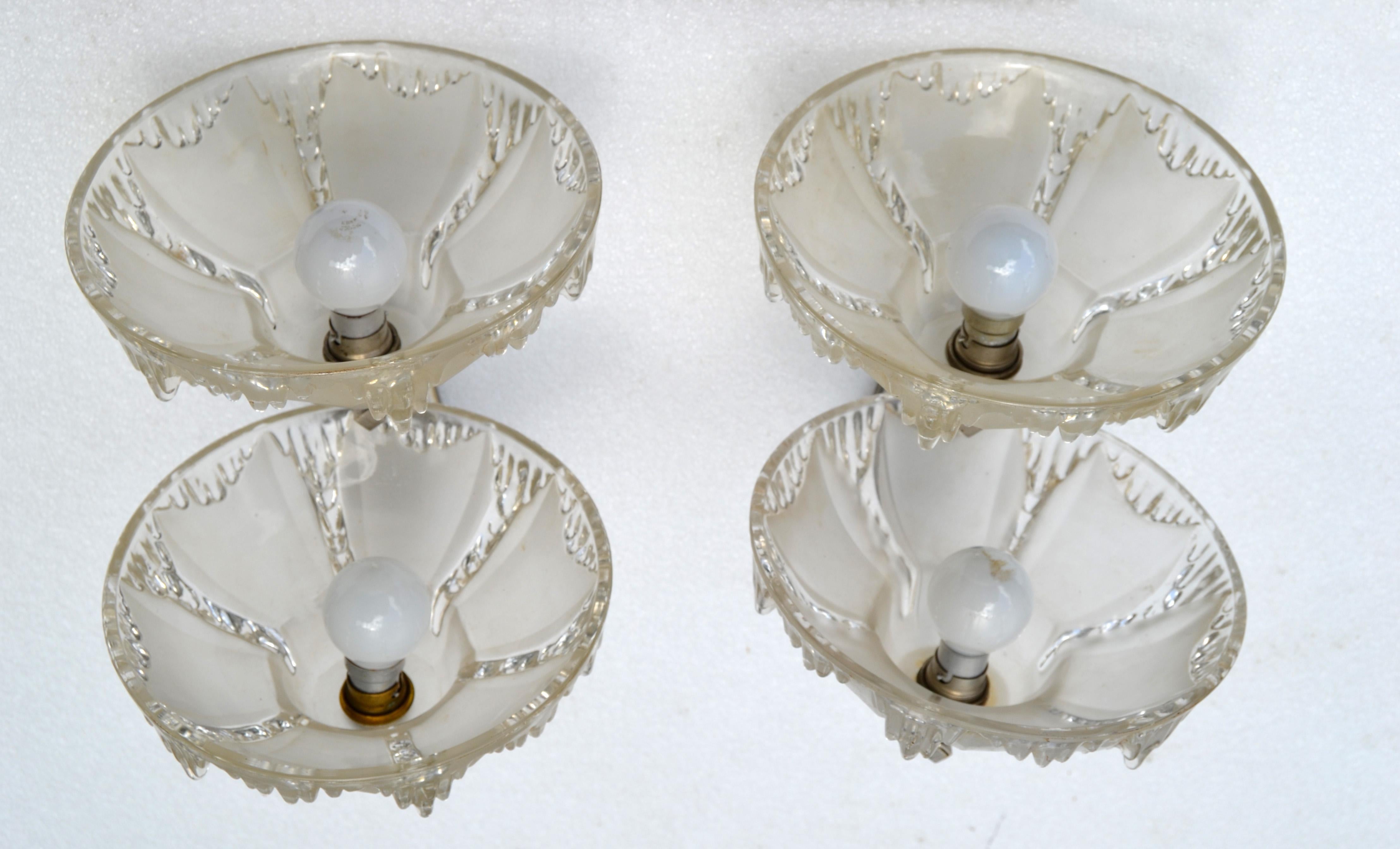 Art Deco Blown Murano Glass & Steel Wall Sconces France Mid-Century Modern, Pair For Sale 3