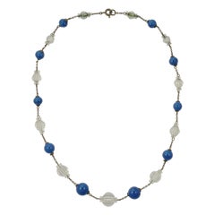 Art Deco Blue and Clear Crystal Bead Necklace