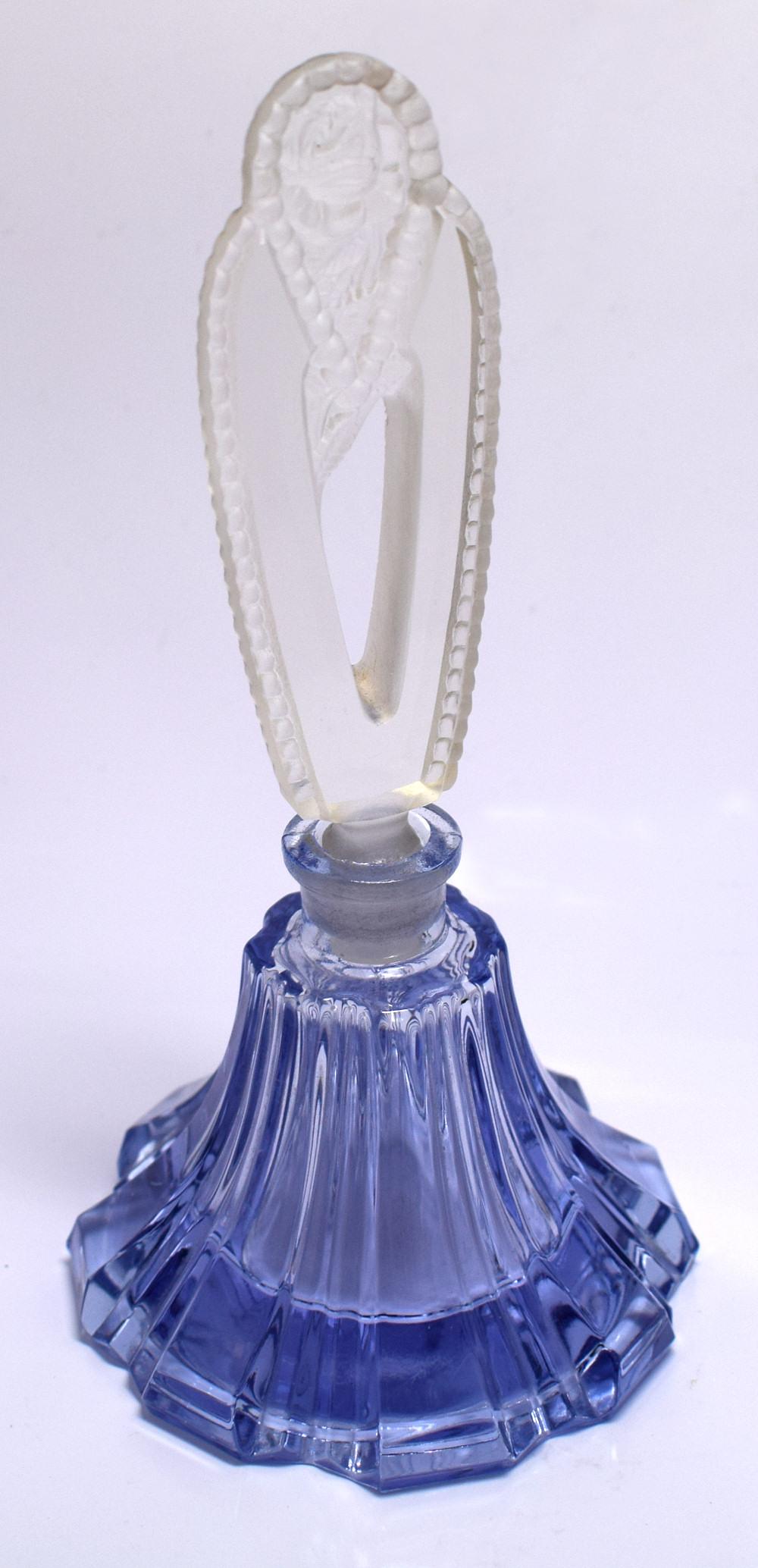 Blaue und klare Glas-Parfümflasche im Art déco-Stil im Zustand „Gut“ im Angebot in Devon, England